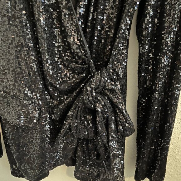 Badgley Mischka Women's Sequin Self Tie Jacket Black Formal Holiday Luxury Sz 12 - Picture 4 of 7